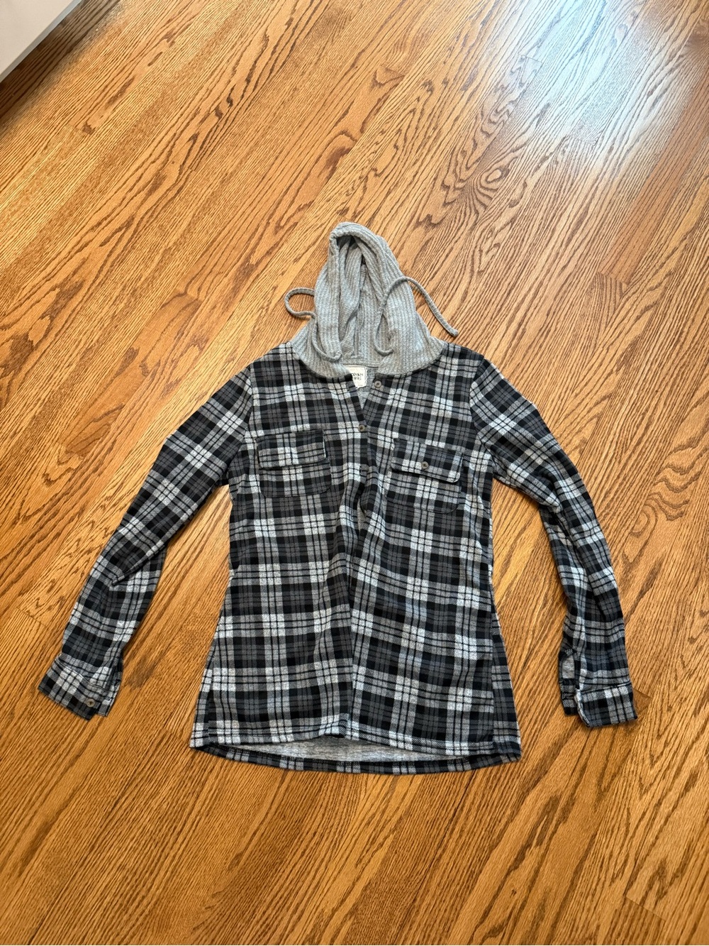 Buckle Gray Plaid Hooded Flannel Shirt Jacket